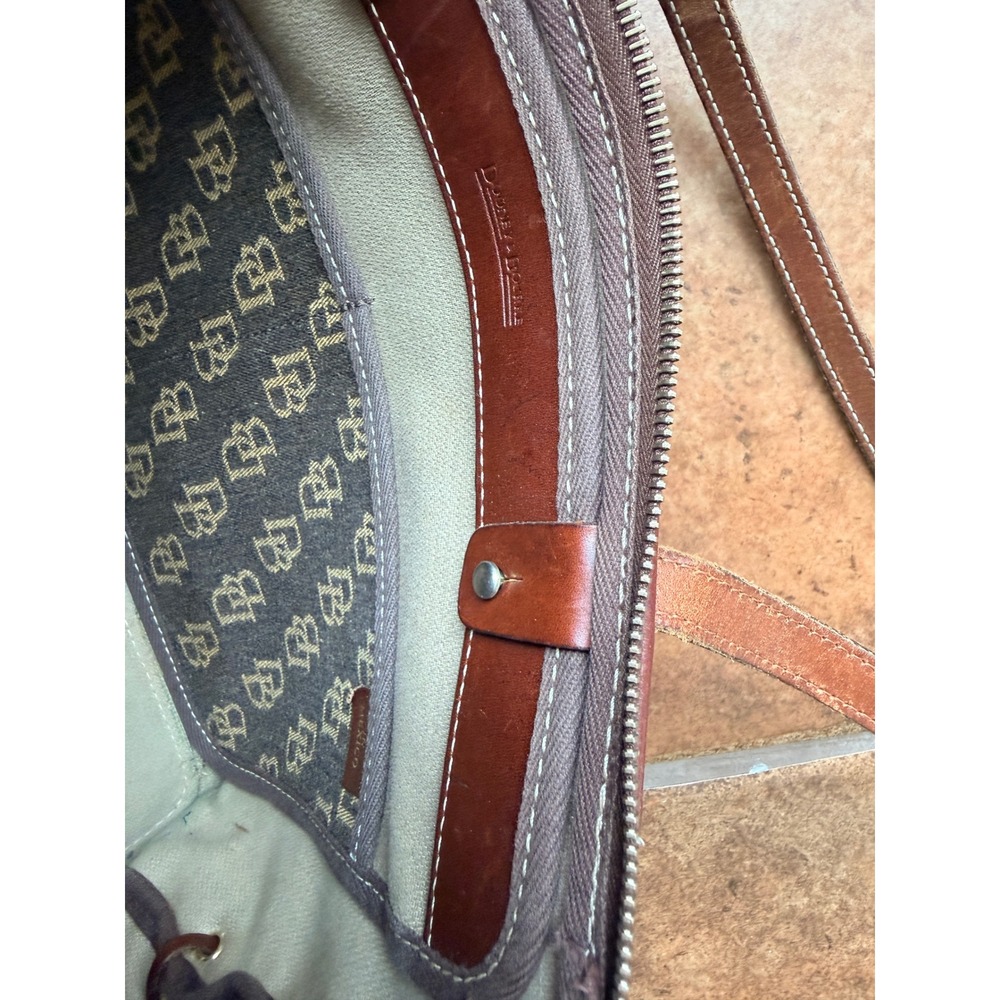 Dooney & Bourke Purse Women's Brown Monogram Tassel Canvas Leather Trim Vintage - Picture 8 of 13